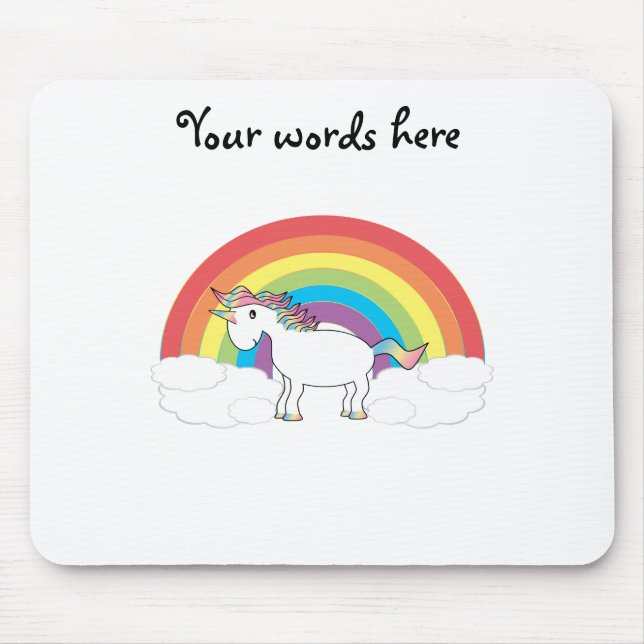 White unicorn on rainbow and clouds mouse mat (Front)