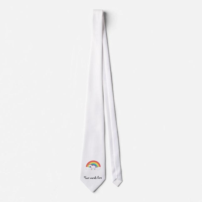 White unicorn on rainbow and clouds tie (Front)
