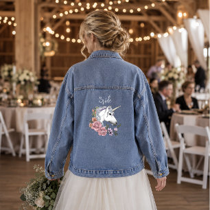White Unicorn Pastel Floral Fantasy Wedding Denim Jacket