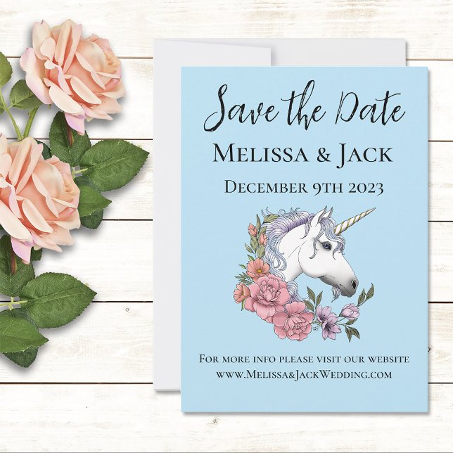 White Unicorn Pastel Floral Fantasy Wedding Save The Date (Creator Uploaded)