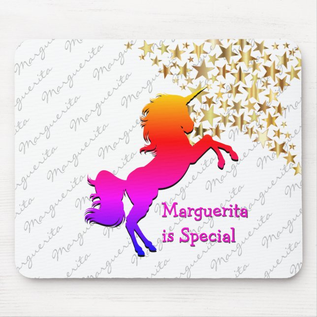 White UNICORN Personalised Keepsake Mouse Mat (Front)
