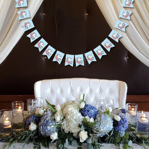 White Unicorn Pink Flowers Blue Bunting