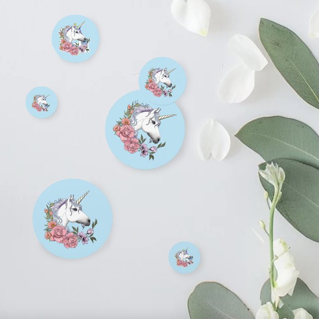 White Unicorn Pink Flowers Blue Confetti (Creator Uploaded)