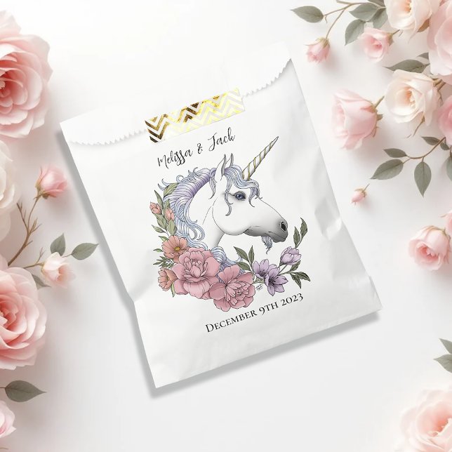 White Unicorn Pink Flowers Blue Favour Bags (Creator Uploaded)
