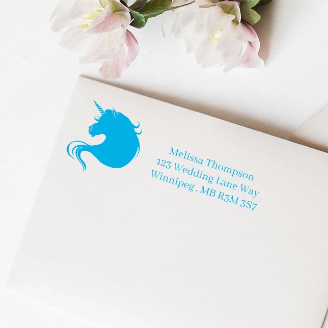 White Unicorn Pink Flowers Blue Wedding Self-inking Stamp (Creator Uploaded)