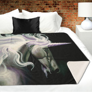 White Unicorn Purple Sherpa Blanket