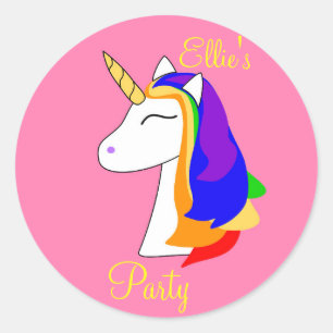 White unicorn rainbow head round stickers