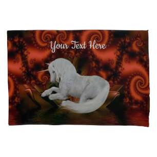 White Unicorn Red Fractal Fantasy Horse  Pillowcase