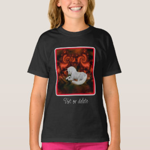 White Unicorn Red Fractal Fantasy Horse   T-Shirt
