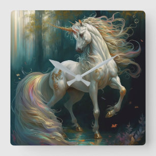 White Unicorn Square Wall Clock
