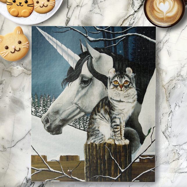 White Unicorn Tabby Cat Fantasy Jigsaw Puzzle (Creator Uploaded)