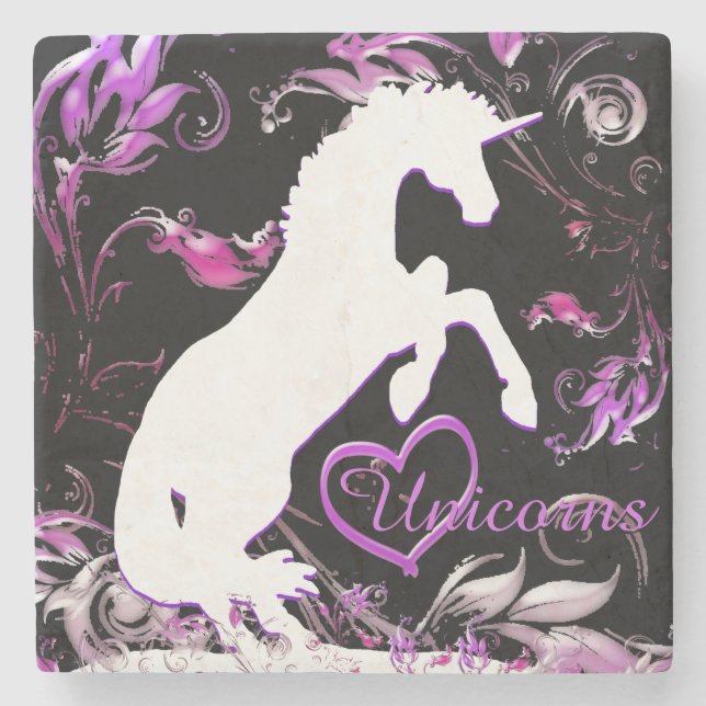 White Unicorn V (Colourful Splash) Stone Coaster (Front)
