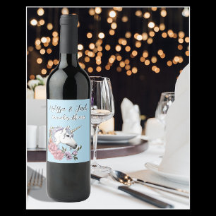 White Unicorn Wedding Wine Label