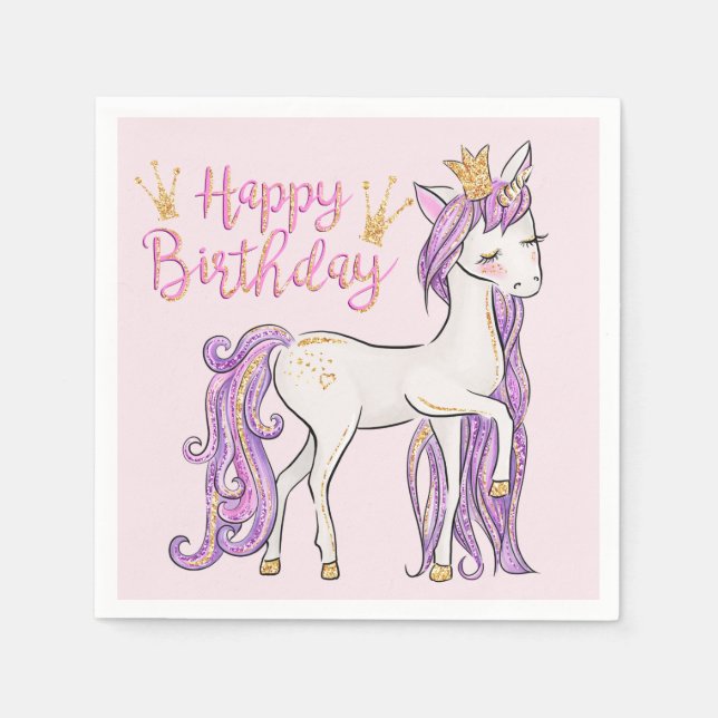 White Unicorn with a Gold Crown Modern Napkin (Front)