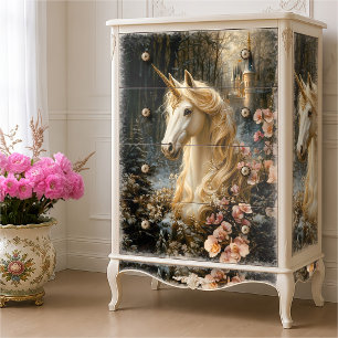White Unicorn with Pink Orchids Winter Fantasy Tissue Paper