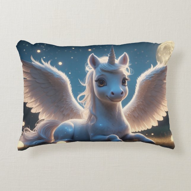White unicorn with wings decorative cushion (Front)