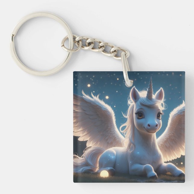White unicorn with wings key ring (Front)