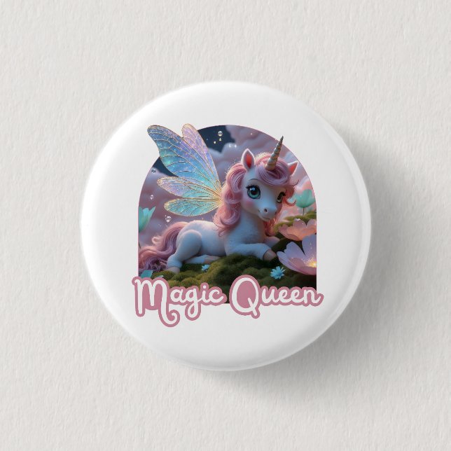 White unicorn with wings - Magic Queen 3 Cm Round Badge (Front)