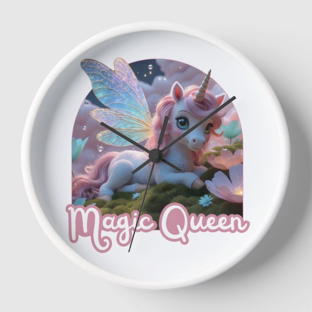 White unicorn with wings - Magic Queen Clock (Front)