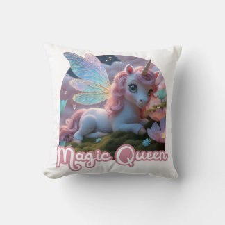 White Unicorn with Wings - Magic Queen Cushion