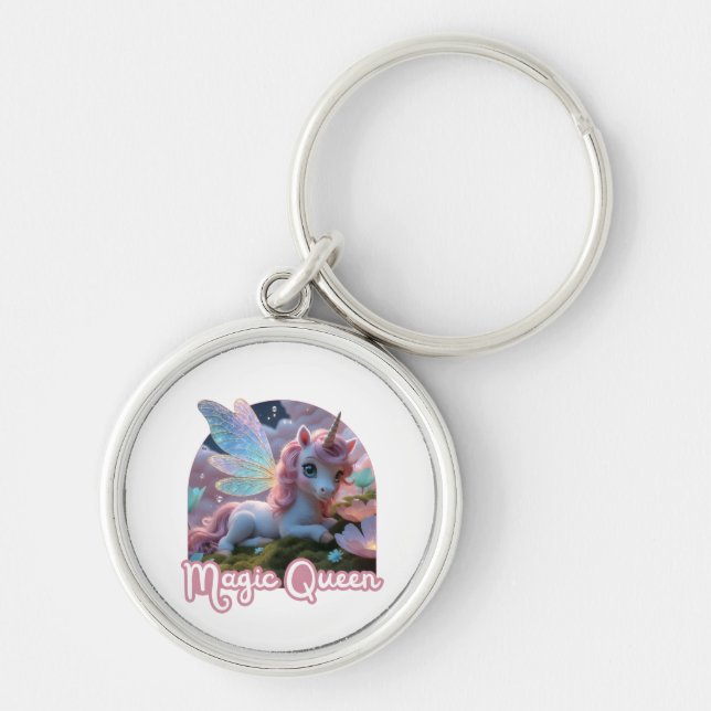 White unicorn with wings - Magic Queen Key Ring (Front)
