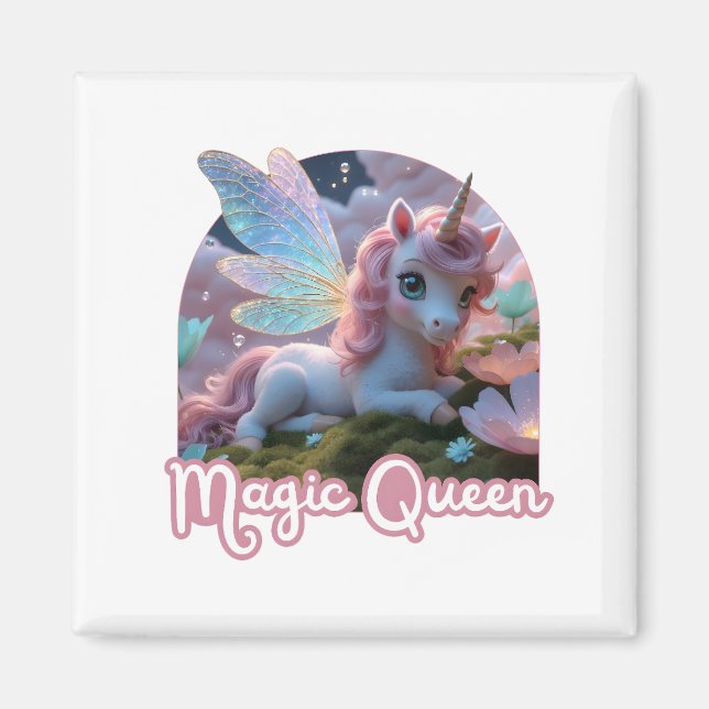 White unicorn with wings - Magic Queen Magnet (Front)