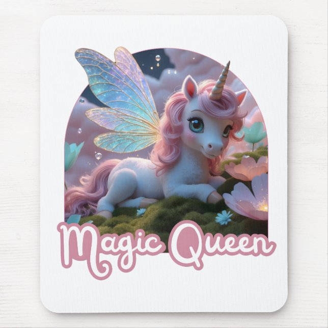 White unicorn with wings - Magic Queen Mouse Mat (Front)