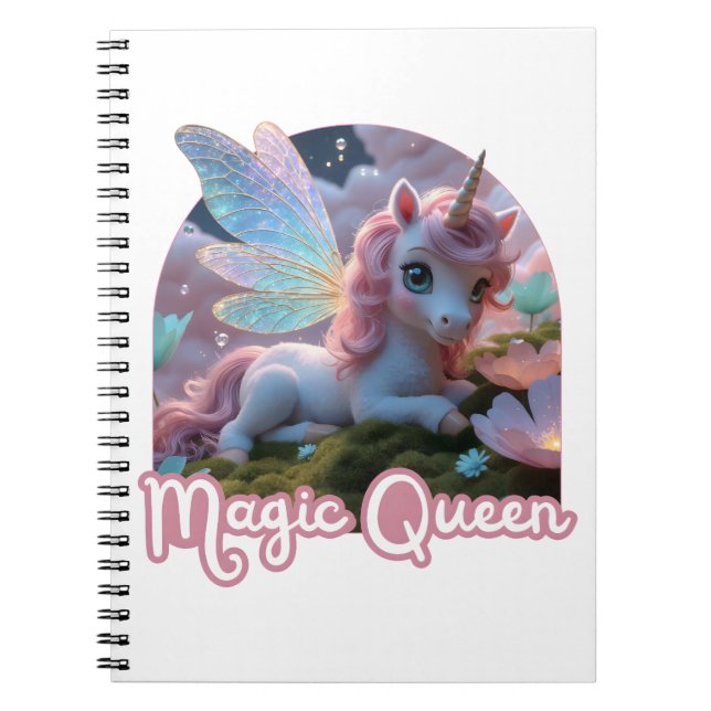 White unicorn with wings - Magic Queen Notebook (Front)