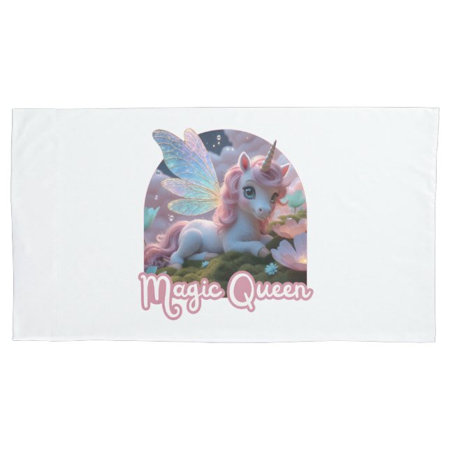 White unicorn with wings - Magic Queen Pillowcase (Front)