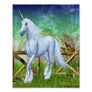 White Unicorn Woodland Gate Fantasy Horse Art 8x10 Photo Print