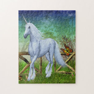 White Unicorn Woodland Gate Fantasy Horse Art Jigsaw Puzzle