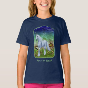 White Unicorn Woodland Gate Fantasy Horse Art  T-Shirt