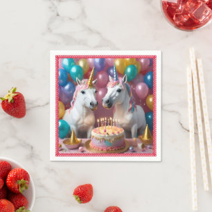 White Unicorns Celebrating Their Birthday, Napkin