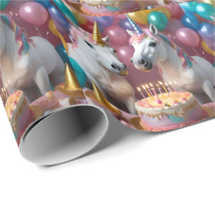 White Unicorns Celebrating Their Birthday, Wrapping Paper