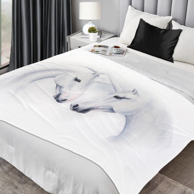 White Unicorns Couple Fleece Blanket (Creator Uploaded)