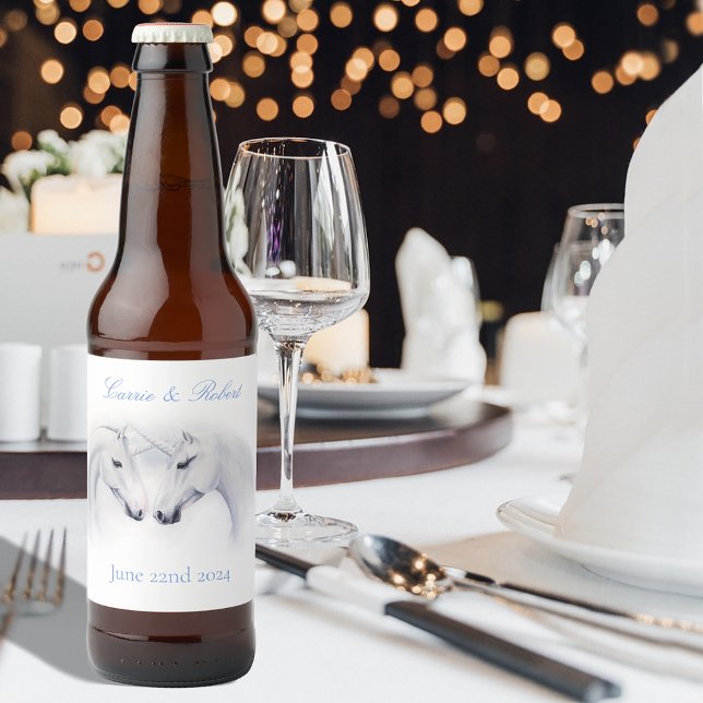 White Unicorns Love Couple Beer Bottle Label (Creator Uploaded)