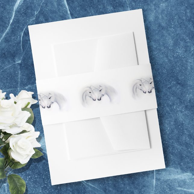 White Unicorns Love Couple Invitation Belly Band (Creator Uploaded)