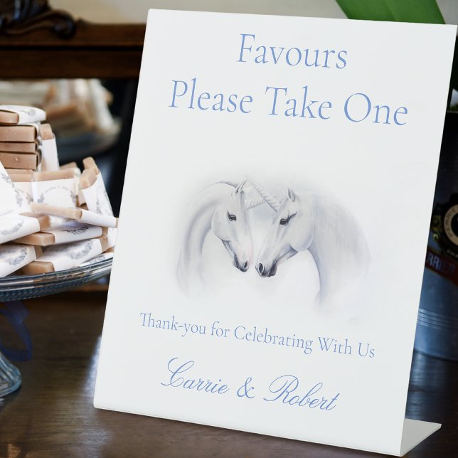 White Unicorns Love Couple Wedding Favours Pedestal Sign (Creator Uploaded)
