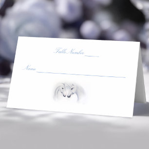 White Unicorns Love Couple Wedding  Place Card