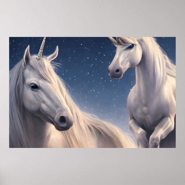 White Unicorns Wall Poster Fade Resistant Paper (Front)