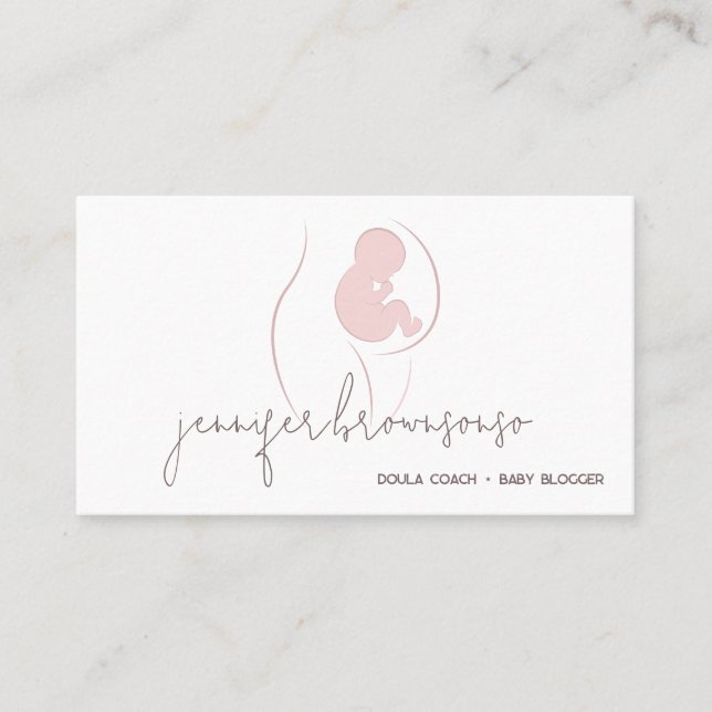 White Unique Doula Birth Coach Pregnant Business Card (Front)