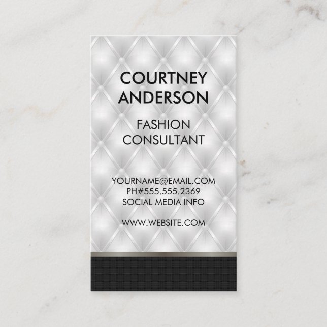 White Upholstered Padding | Black Weave Business Card (Front)