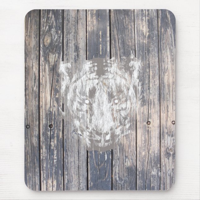 White Urban Tiger Mouse Mat (Front)