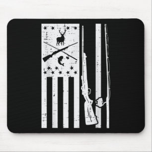 White Us Flag Rifle Fishing Rod Fish Deer Hunting Mouse Mat