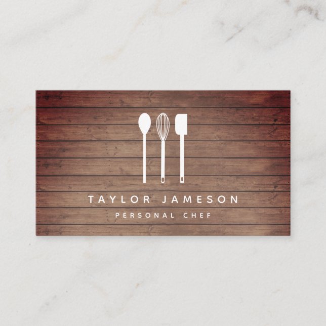 White Utensils Chef Caterer Restaurant Black Business Card (Front)