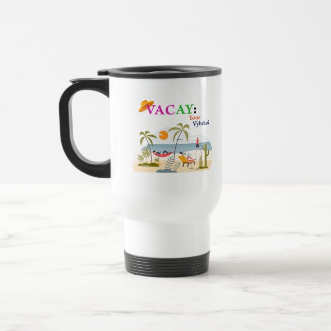 White Vacay Beach— Travel Mug (Left)