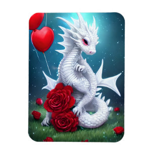 White Valentine Love Dragon Magnet