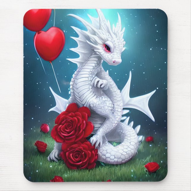 White Valentine Love Dragon Mouse Mat (Front)