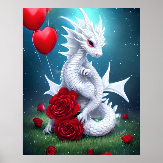 White Valentine Love Dragon Poster (Front)