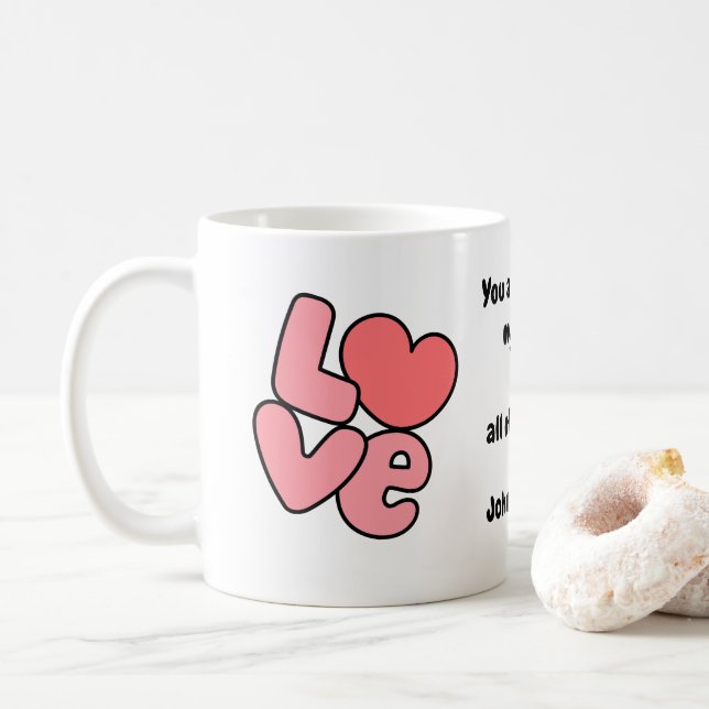 White Valentine's Day Love Coffee Mug (With Donut)